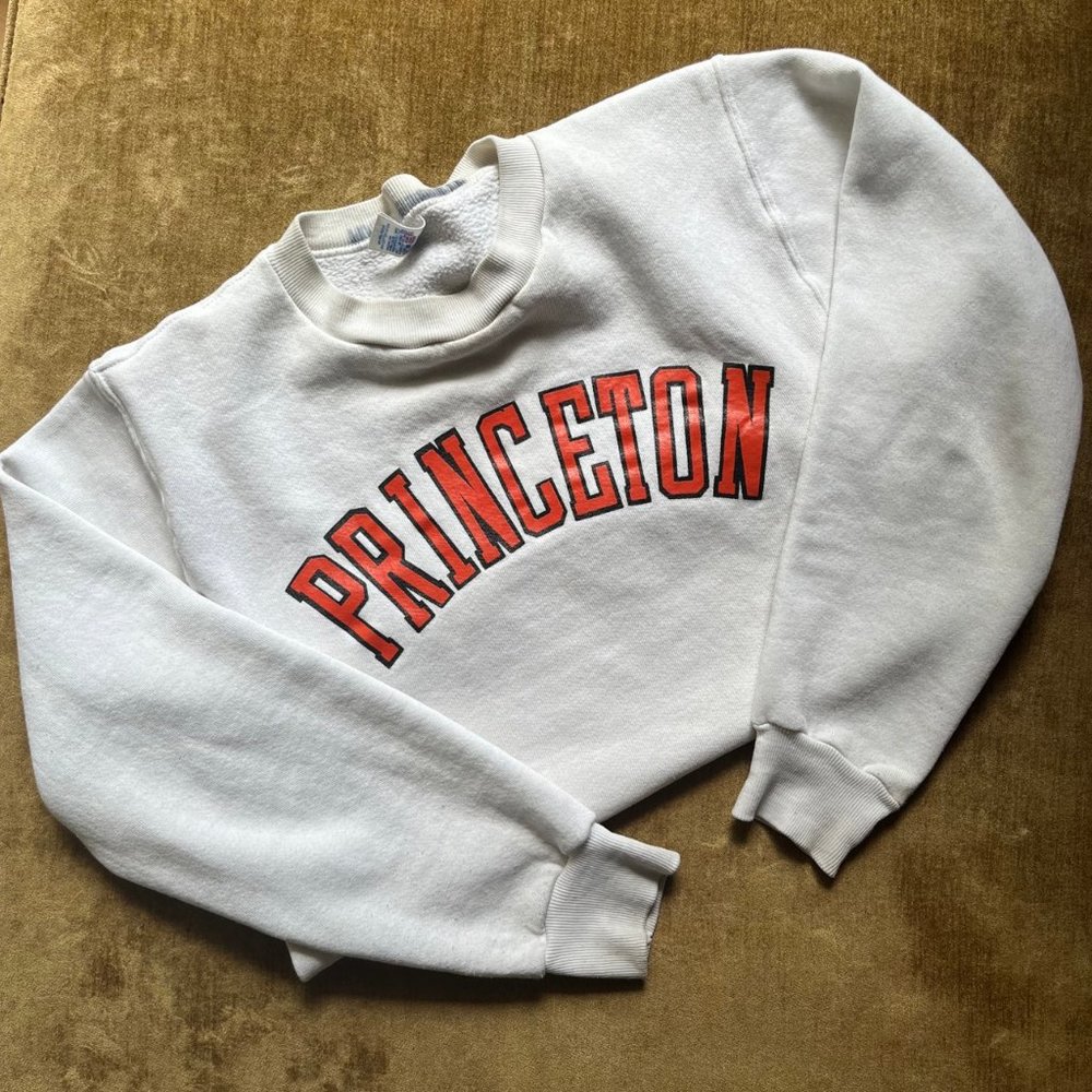 Vintage 90's White Princeton Sweatshirt / Russell Athletic / Size Small